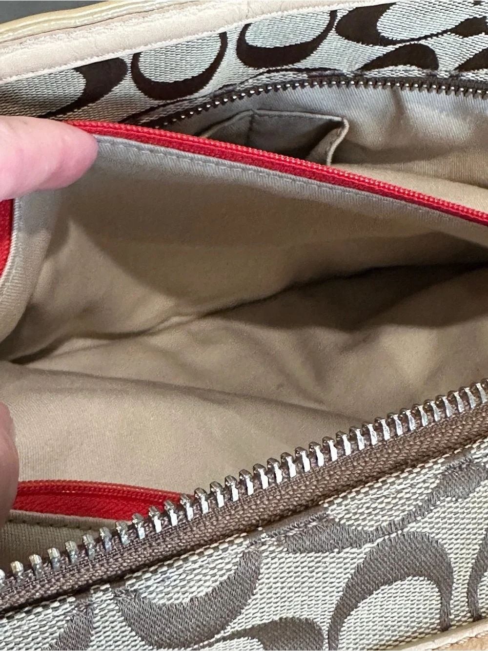 Coach Legacy Weekend Signature Medium Zip Top Tote Khaki Canvas - Picture 9 of 12